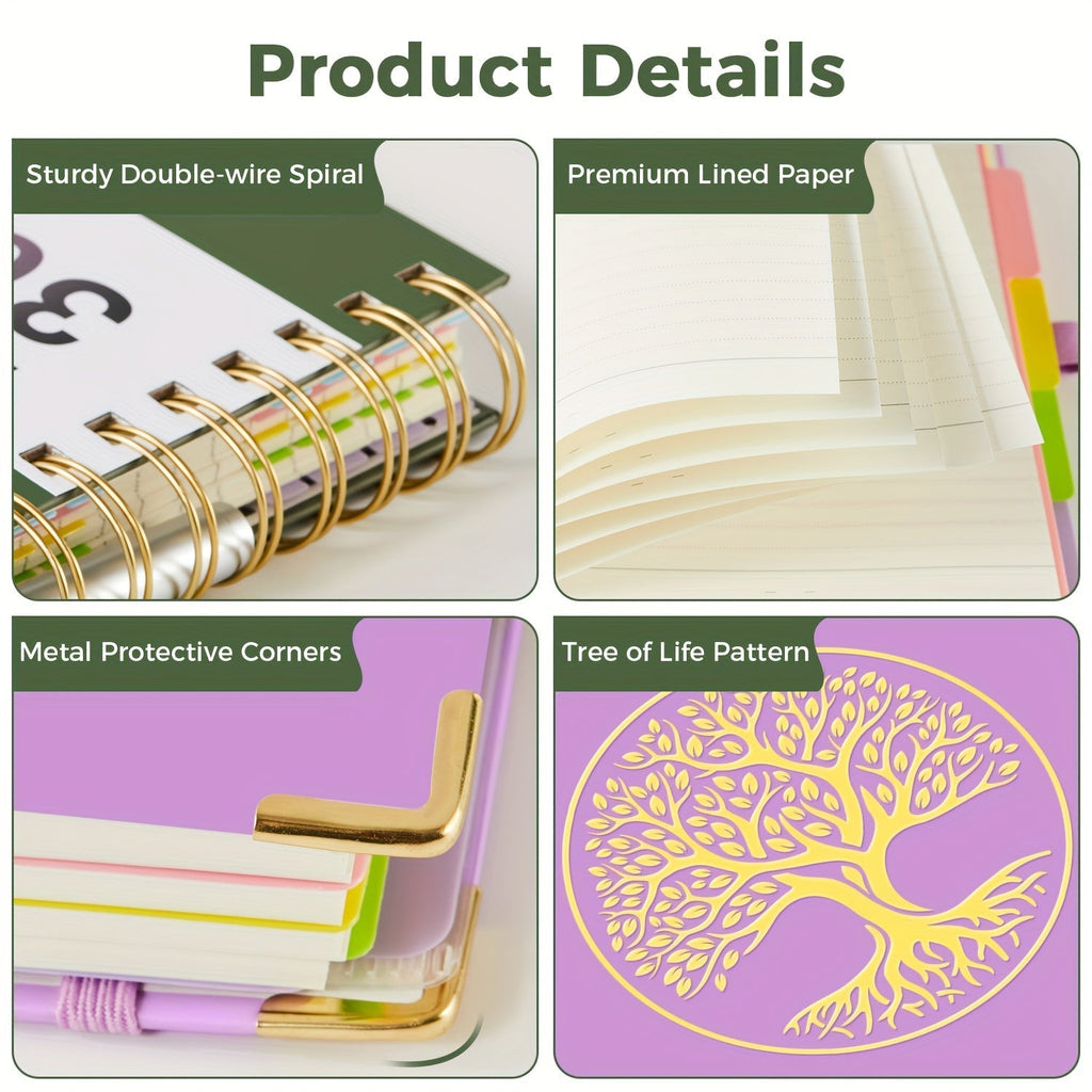 A5 Hardcover 5-Subject Spiral Notebook Journal – 300 College-Ruled Pages with Removable Divider Tabs & Pocket, 6.1" x 8.4" Lined Notebook for Work, School & Note Taking, Back to School Supplies