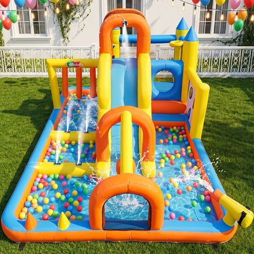 15ft Inflatable Water Park for Kids & Adults – Backyard Obstacle Course with Slide, Tunnel, Boxing, Water Gun, Sprinklers, Climbing Wall, Hoop & Ball Pit – Large Summer Splash Pool Party Fun