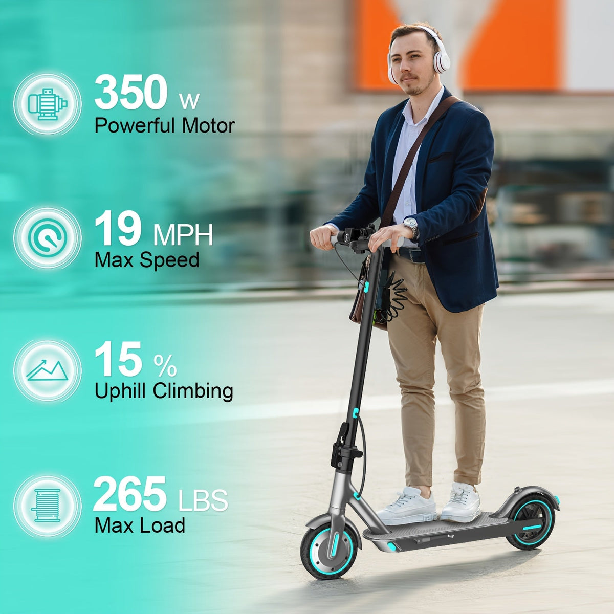 Foldable Adult Electric Scooter 350W Motor 8.5 Inch Solid Tires 15-20 Miles Long Range with Dual Braking & LED Display – Lightweight Commuter E-Scooter for Adults