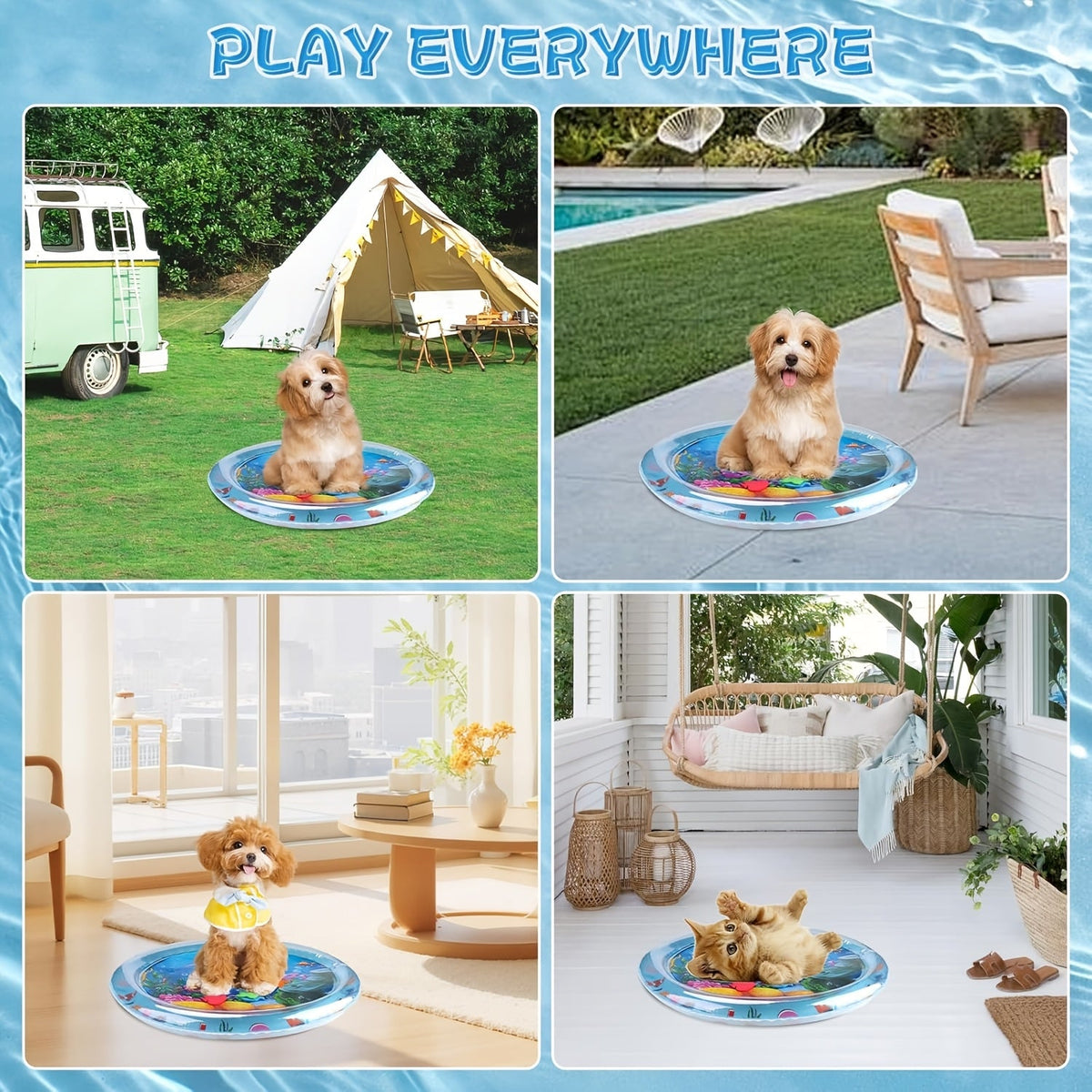 Interactive Cat Water Play Mat with Floating Fish – Splash-Proof PVC Sensory Toy for Indoor Cats, No Battery Needed, Boredom Relief Fun Cat Pad for Medium Breeds