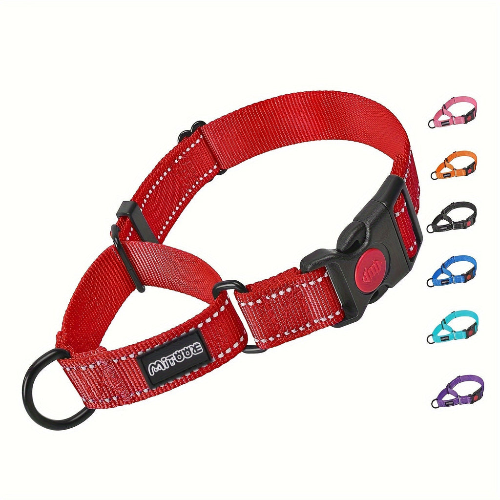 Reflective Nylon Dog Collar with Quick-Release Buckle – Adjustable No-Slip Training Collar for Small, Medium & Large Dogs, Safe Night Walking Collar with High-Visibility Reflective Strip