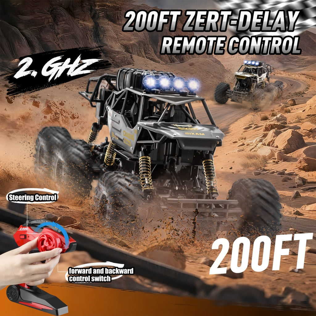 1:10 Scale Six-Wheel Alloy RC Monster Truck 2.4GHz Off-Road Climbing Vehicle 1200mAh Battery LED Lights Independent Shock Absorption Gift Box Model 9219