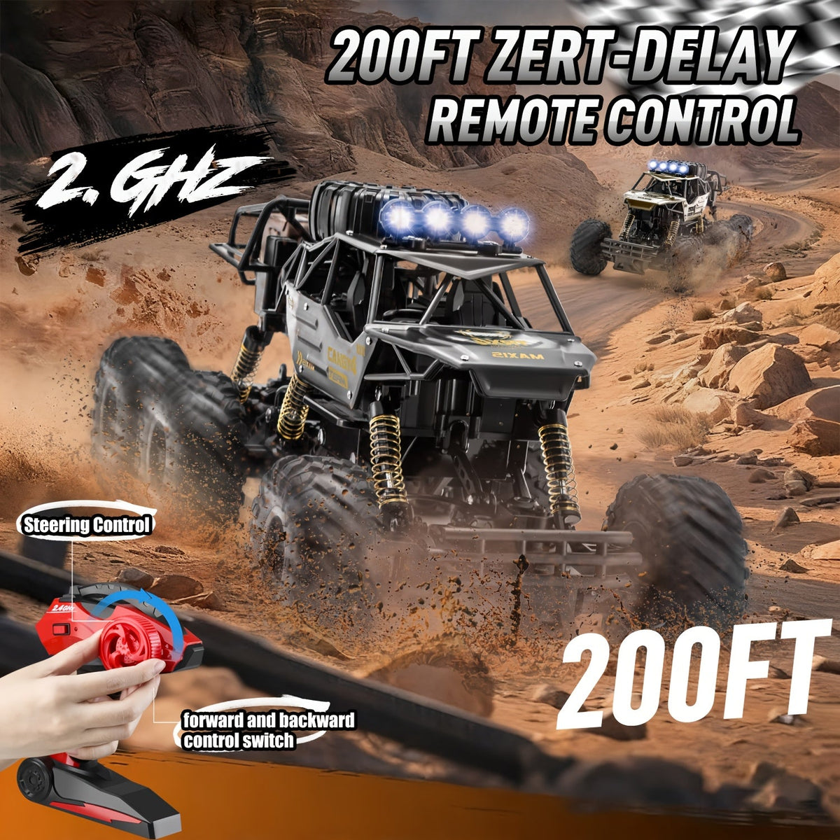 1:10 Scale Six-Wheel Alloy RC Monster Truck 2.4GHz Off-Road Climbing Vehicle 1200mAh Battery LED Lights Independent Shock Absorption Gift Box Model 9219