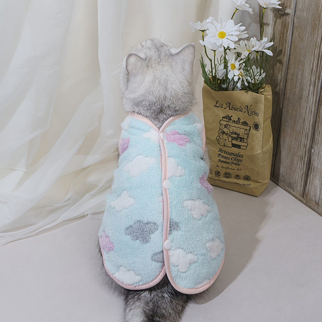 Star Moon Coral Fleece Pet Vest for Cats & Dogs - Cute Open-Back Warm Coat for Small to Medium Pets, Soft Indoor Outdoor Autumn Winter Dog Cat Sweater Apparel