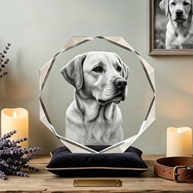 Laser Engraved Dog Photo Crystal Glass Keepsake - Octagonal 3D Photo Carving Souvenir, Eternal Pet Memorial Gift for Dog Lovers, Perfect for Birthdays, Anniversaries & Pet Loss Tribute