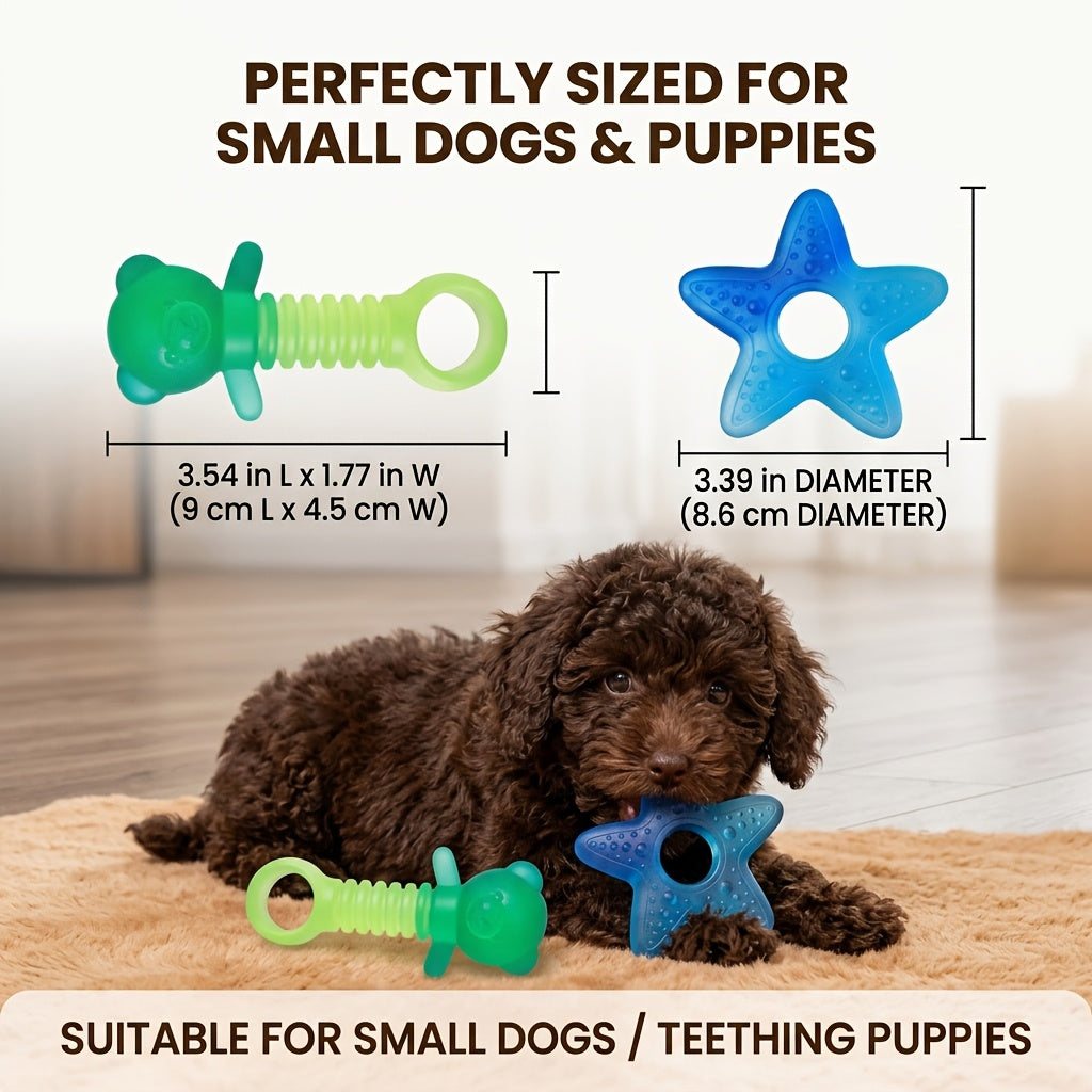 Puppy Chew Toys for Aggressive Chewers 2-Pack – Heavy Duty PVC Bear & Starfish Teething Set for Small Dogs, Teeth Cleaning Dental Chew, Separation Anxiety & Boredom Relief, Gradient Color Puppy Gift Set