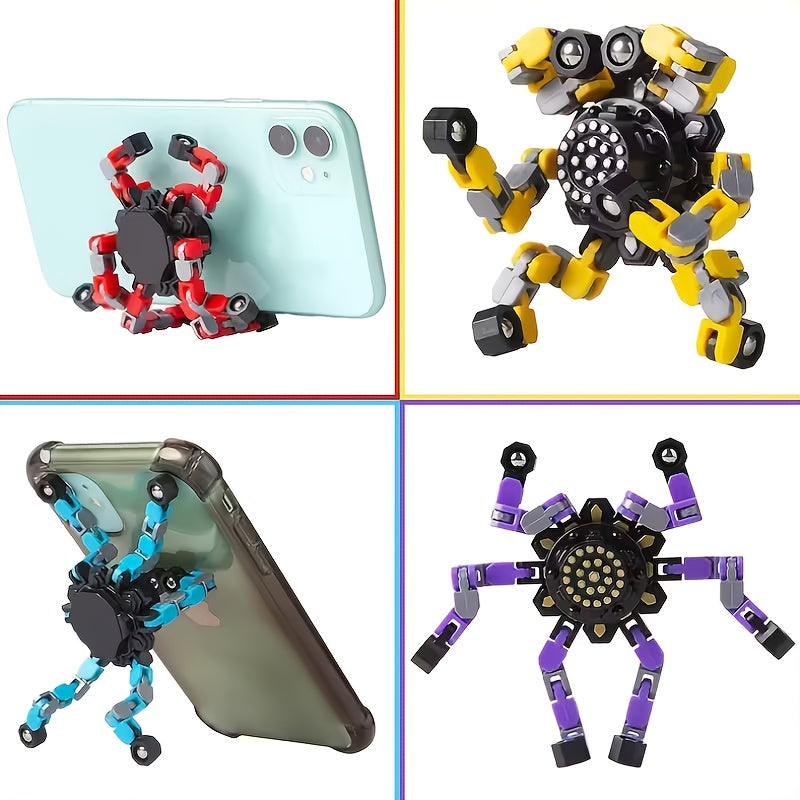 Transforming Finger Spinner Robot Toy 12 Piece Set Random Color Deformation Fidget Spinner Sensory Toy for Teens Kids Birthday Graduation Christmas Halloween Party Gift