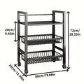 Rolling Metal Storage Cart with Wire Baskets & Wheels – Adjustable 3 or 4 Tier Movable Shelf Rack for Kitchen, Office, Garage & Pantry Organization, Sturdy Metal Organizer Cart with Locking Casters