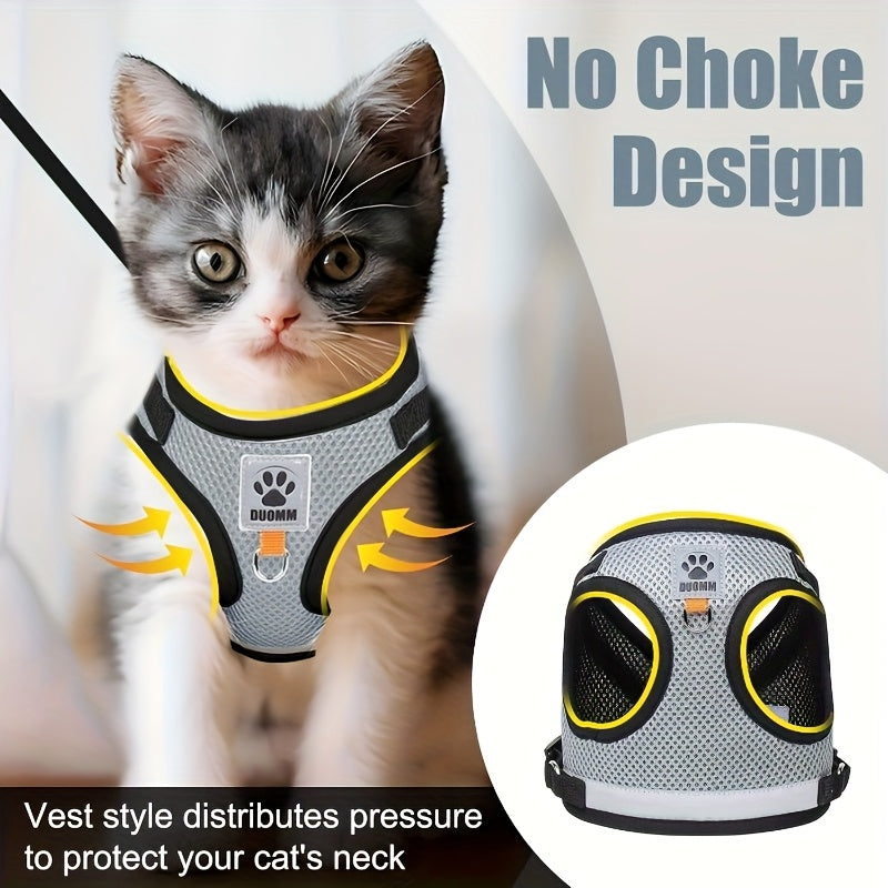 Cat and Dog Vest Harness with Leash Set Anti-Escape Breathable Mesh Pet Harness Anti-Breakaway Adjustable for Cats and Small Dogs Outdoor Walking Training