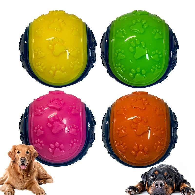 Squeaky Dog Balls 4 Pack - Durable Non-Toxic Rubber Chew Toys for Teething Puppies & Power Chewers, Teeth Cleaning Interactive Fetch Ball Toys for All Breeds & Sizes, Assorted Colors