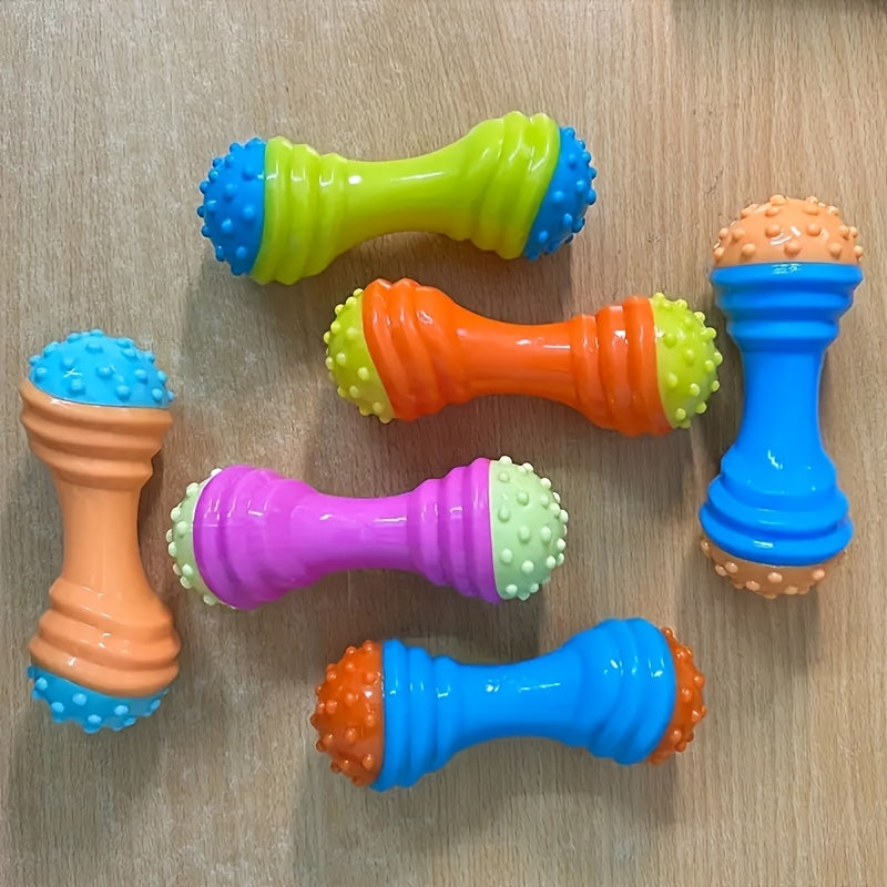 Squeaky Dumbbell Dog Toy for Small Dogs - Bite-Resistant TPR Interactive Chew Toy Promotes Play Exercise & Dental Health Puppy Teething Toy Random Color Fun Pet Gift