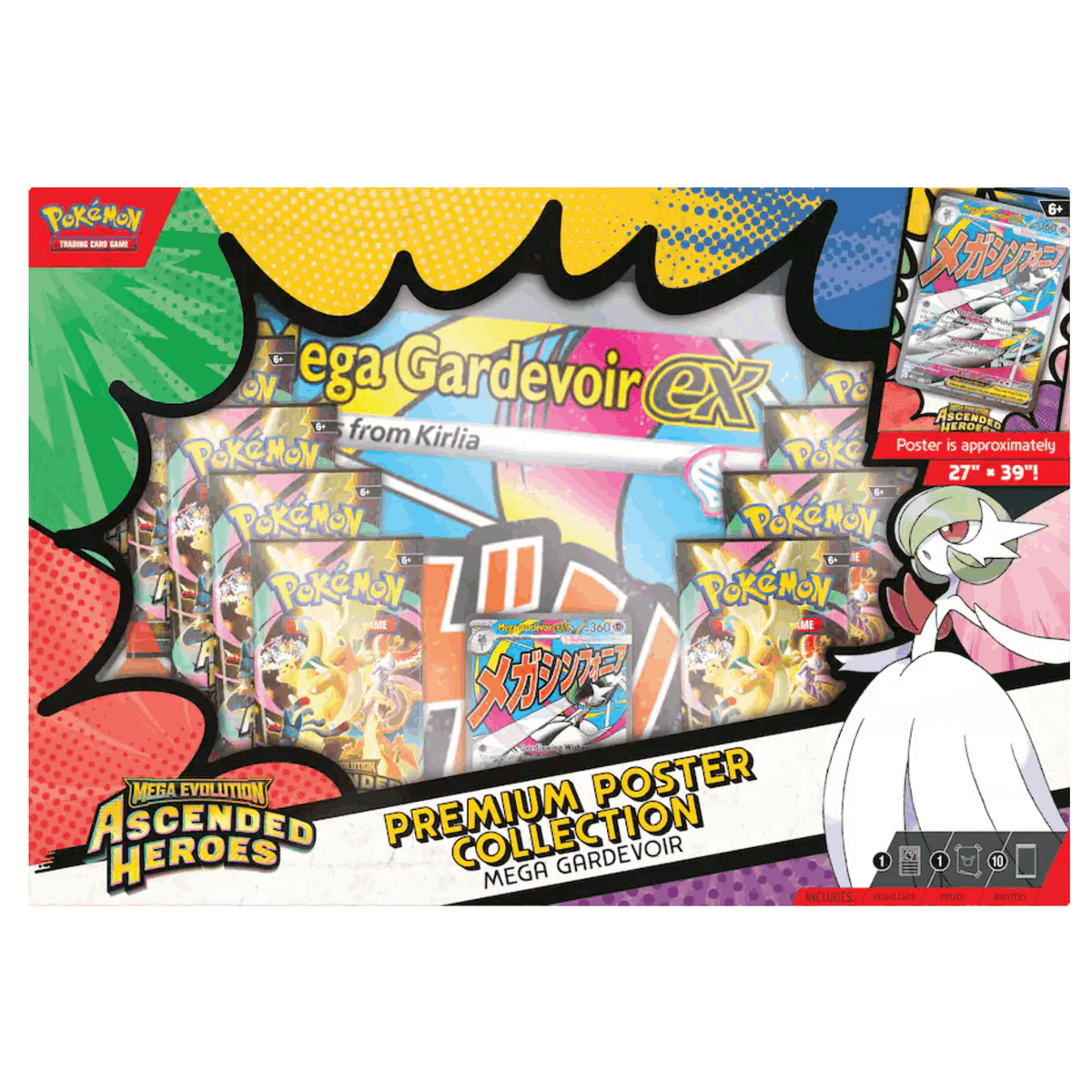Pokemon TCG Mega Evolution Ascended Heroes Premium Poster Collection 10 Booster Packs Full Art Foil Promo Card Large Poster Mega Gardevoir ex Mega Lucario ex Gift for Collectors