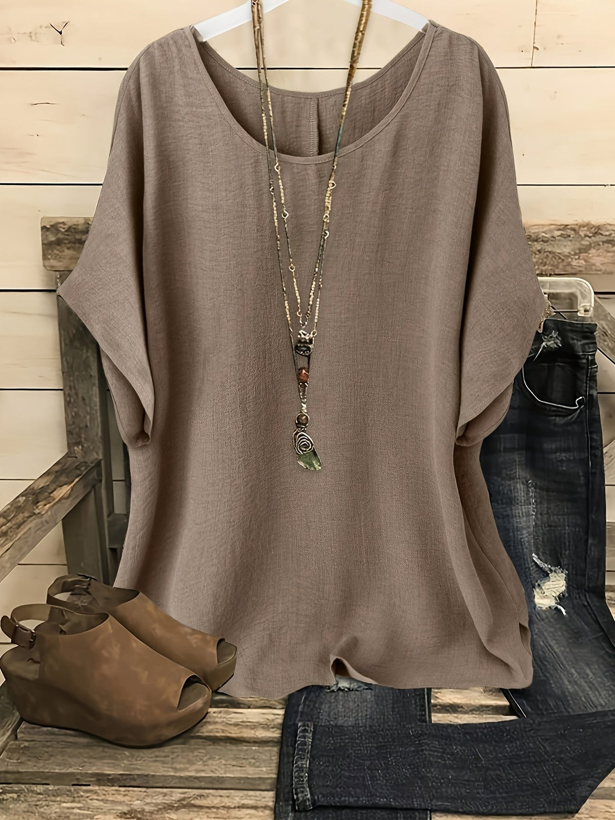 Women's Glossy Loose Fit Beach Top – Round Neck Short Sleeve Solid Color Vacation Shirt for Summer Casual Outing