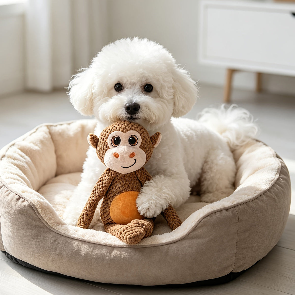 Extra Large Pet Squeaky Plush Toy for Dogs & Cats – Double-Layer Tear-Resistant Cartoon Monkey Interactive Chew Toy, Crinkle Stuffed Animal No Battery Required