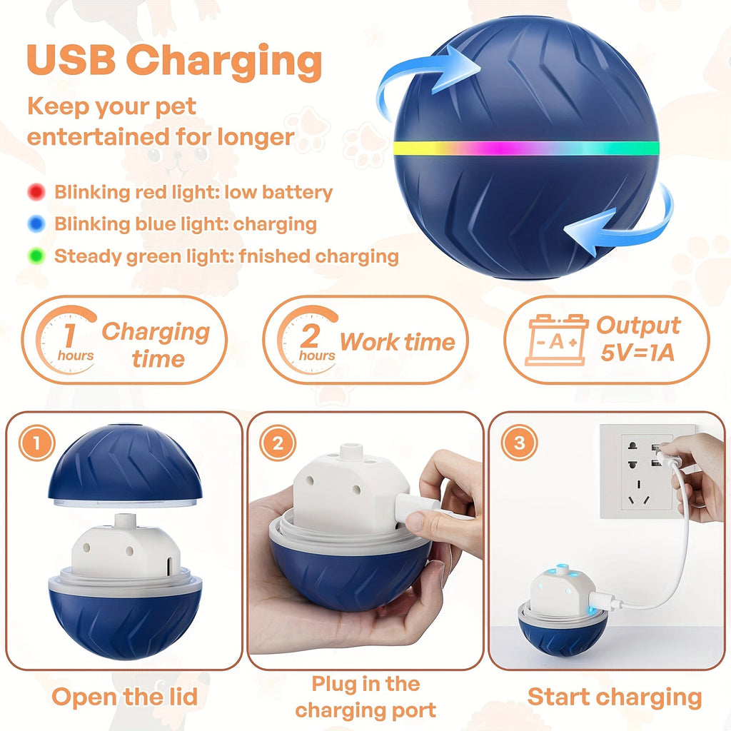 Smart Auto-Bouncing Interactive Dog Ball - Automatic Jumping & Rolling Electronic Toy Ball for Dogs, USB Rechargeable, Durable for All Breeds, Self-Moving Pet Play Ball for Indoor & Outdoor Exercise