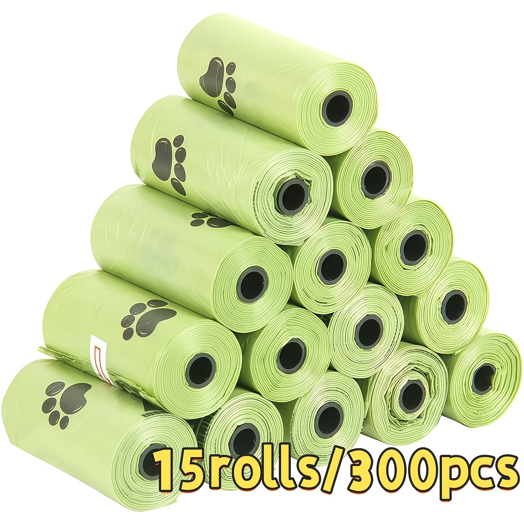Dog Waste Bags 15 Rolls 300 Count Leak-Proof Odor-Proof - Thick Polyethylene Poop Bags with Cute Paw Print Design for Dogs & Cats, Easy-Tear Rolls, Durable Pet Waste Cleanup Bags for Walks & Outdoor Use