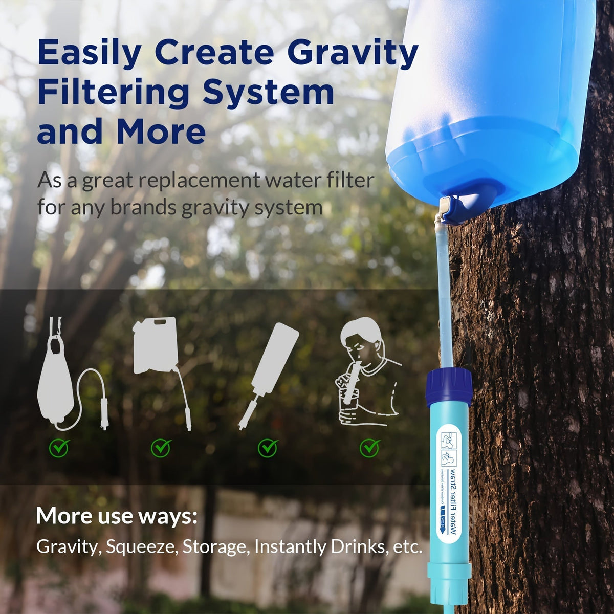 Personal Water Filter Straw 0.1 Micron 4-Stage Filtration Mini Water Purifier, Lightweight Portable Survival Gear for Hiking Camping Travel Emergency Preparedness, 1 or 2 Pack Options