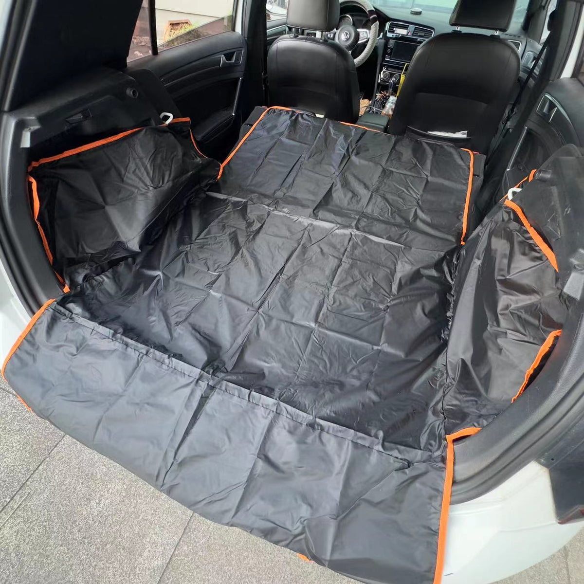 SUV Dog Trunk Mat & Cargo Liner - Waterproof Pet Car Mat for SUVs, Trucks & Vans, Dirt-Proof Dog Seat Cover for Trunk, Non-Slip Outdoor Vehicle Pet Mat 70.87x105in, Black with Orange Edge