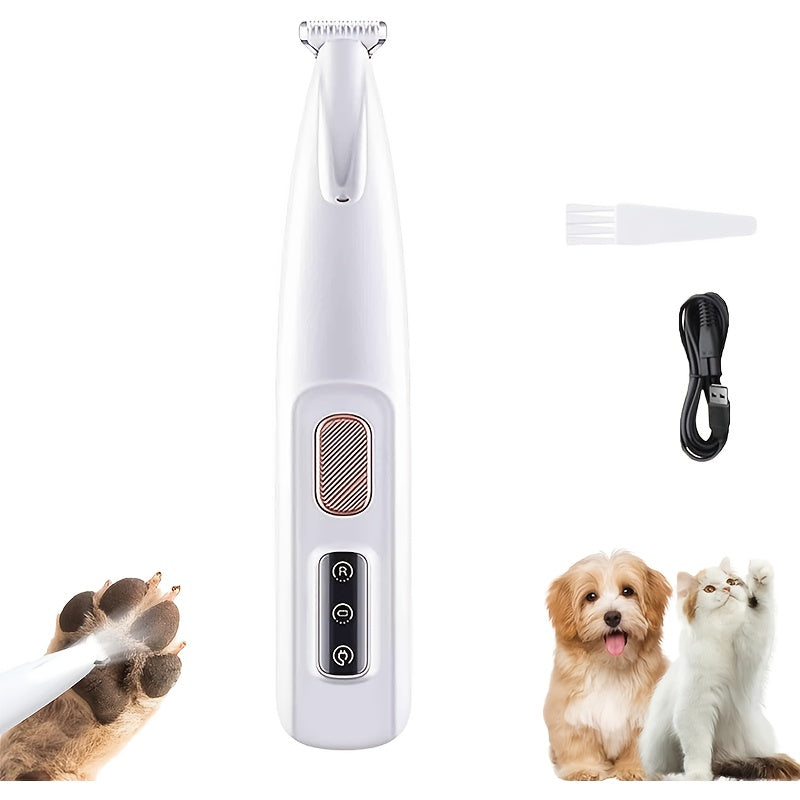 Pet Grooming Clipper Low Noise USB Rechargeable - Multi-Functional Dog & Cat Hair Trimmer with LED Light for Paws, Eyes, Ears, Face & Belly, Cordless Full-Body Grooming Kit for Sensitive Pets (White)
