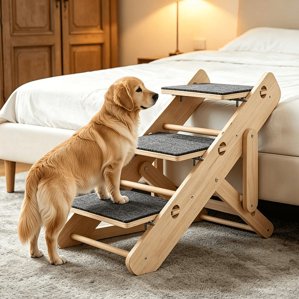 Foldable Pet Ramp Stairs for Dogs & Cats – Anti-Slip Adjustable Portable Dog Steps Ladder for Bed, Sofa & Car, Joint-Friendly Climbing Ramp for Small Medium Large Senior Pets