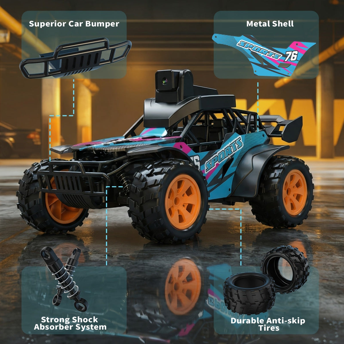 RC Car with FPV Camera LCD Screen Remote Control 60° Adjustable Camera Off-Road RC Truck 2 Speed Modes Rechargeable for Adults Beginners