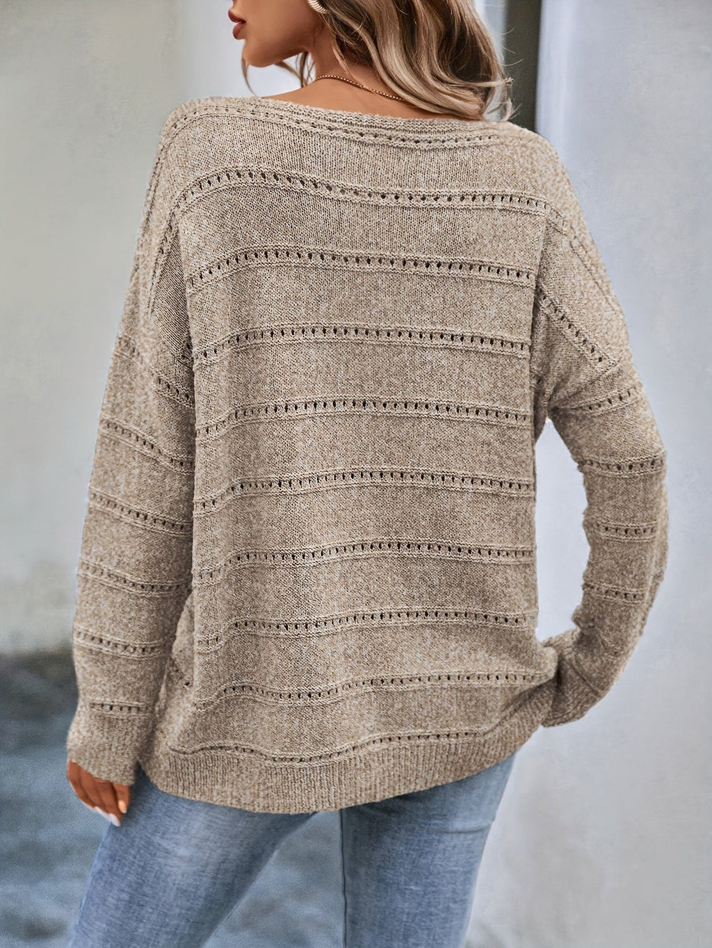 Women's Off-Shoulder Sweater - Solid Color Boat Neck Loose Knit Pullover | Casual Cozy Fall Winter Top Oversized Fashion Ladies Sweater