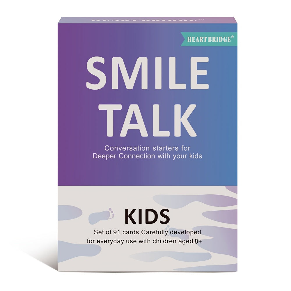 Smile Talk Parent-Child Conversation Card Game - 91 Cards with 90 Meaningful Conversation Starters to Spark Creative Thinking & Family Bonding, Fun Family Game Night Activity, Birthday & Holiday Gift