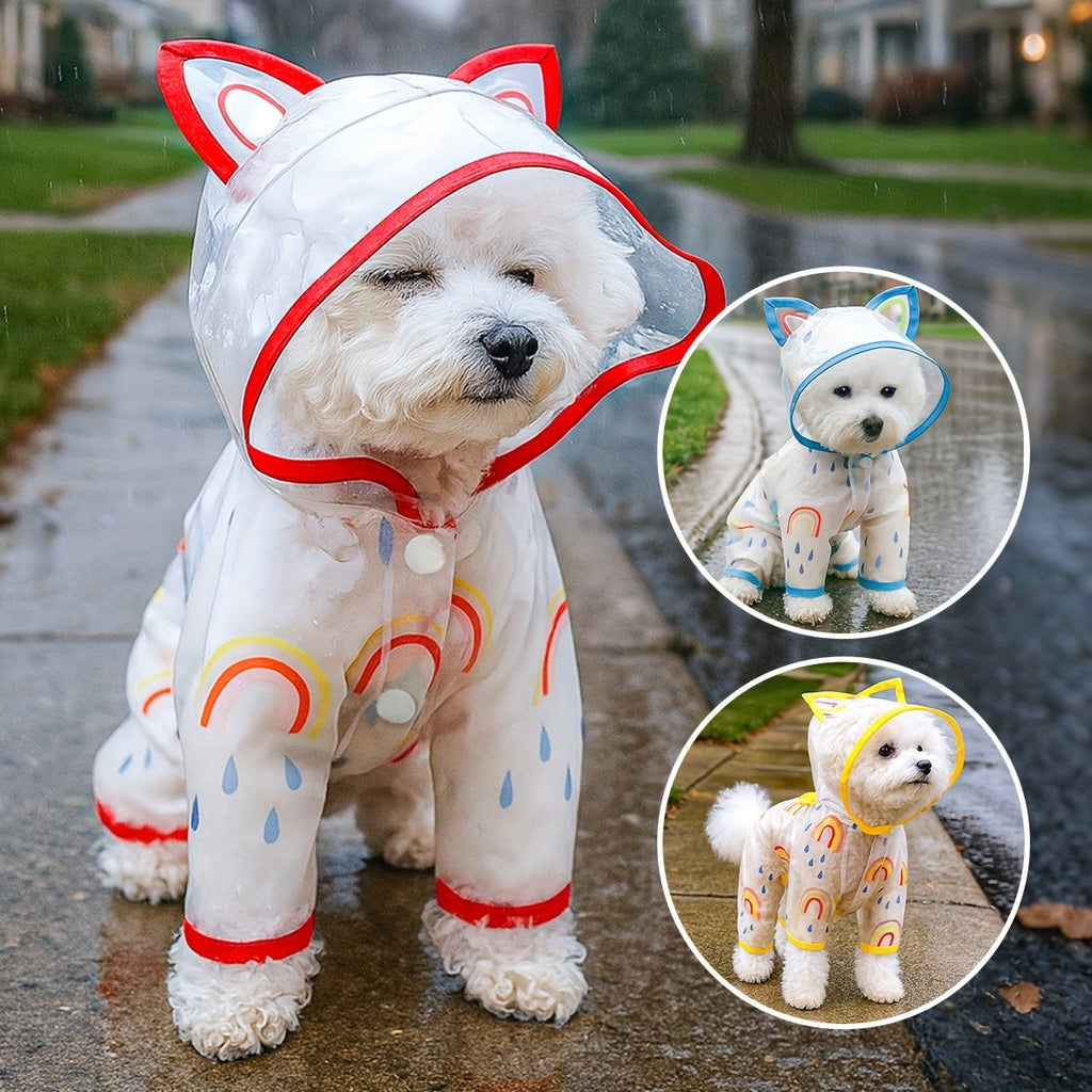 Dog Raincoat for Small Dogs - Cute Rainbow Pattern Waterproof Puppy Jumpsuit, All-Season Rain Jacket with Press Buckle Closure, Lightweight Dog Rain Coat for Small Breeds, Fun Pet Rain Outfit