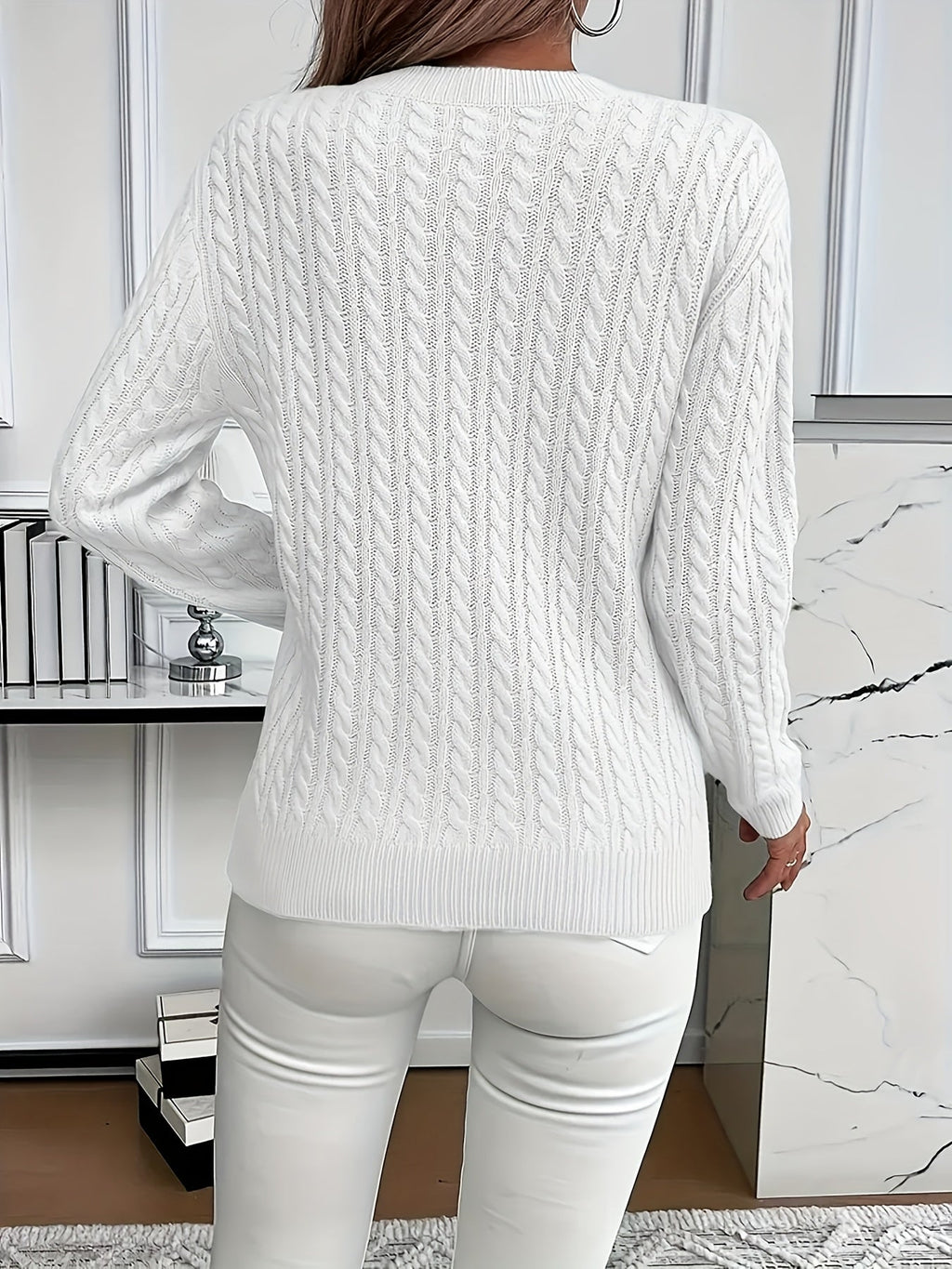 Women's Round Neck Pullover Sweater – Soft Solid Color Knit Top for Casual & Formal Wear, All-Season Layering Essential, Sky Blue, Sizes XS-XXL