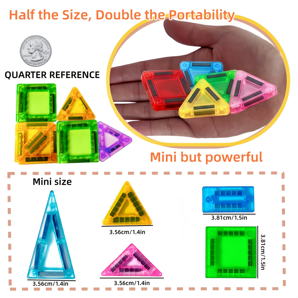 Mini Magnetic Tiles Travel Set with Tin Box for Kids - Portable Magnetic Building Blocks Toy for Boys and Girls Ages 3+, STEM Creative Construction Kit, 26 or 32 Piece Set, Birthday & Christmas Gift