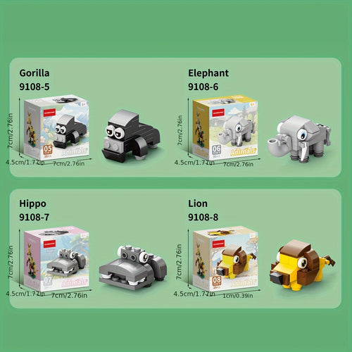 10-in-1 Mini Beast Series Building Block Set Cute Animal Model Assembly Toy Combines into 1 Large Figure Desktop Ornament Christmas Halloween Birthday Gift for Kids