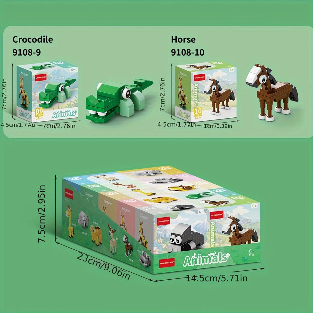 10-in-1 Mini Beast Series Building Block Set Cute Animal Model Assembly Toy Combines into 1 Large Figure Desktop Ornament Christmas Halloween Birthday Gift for Kids