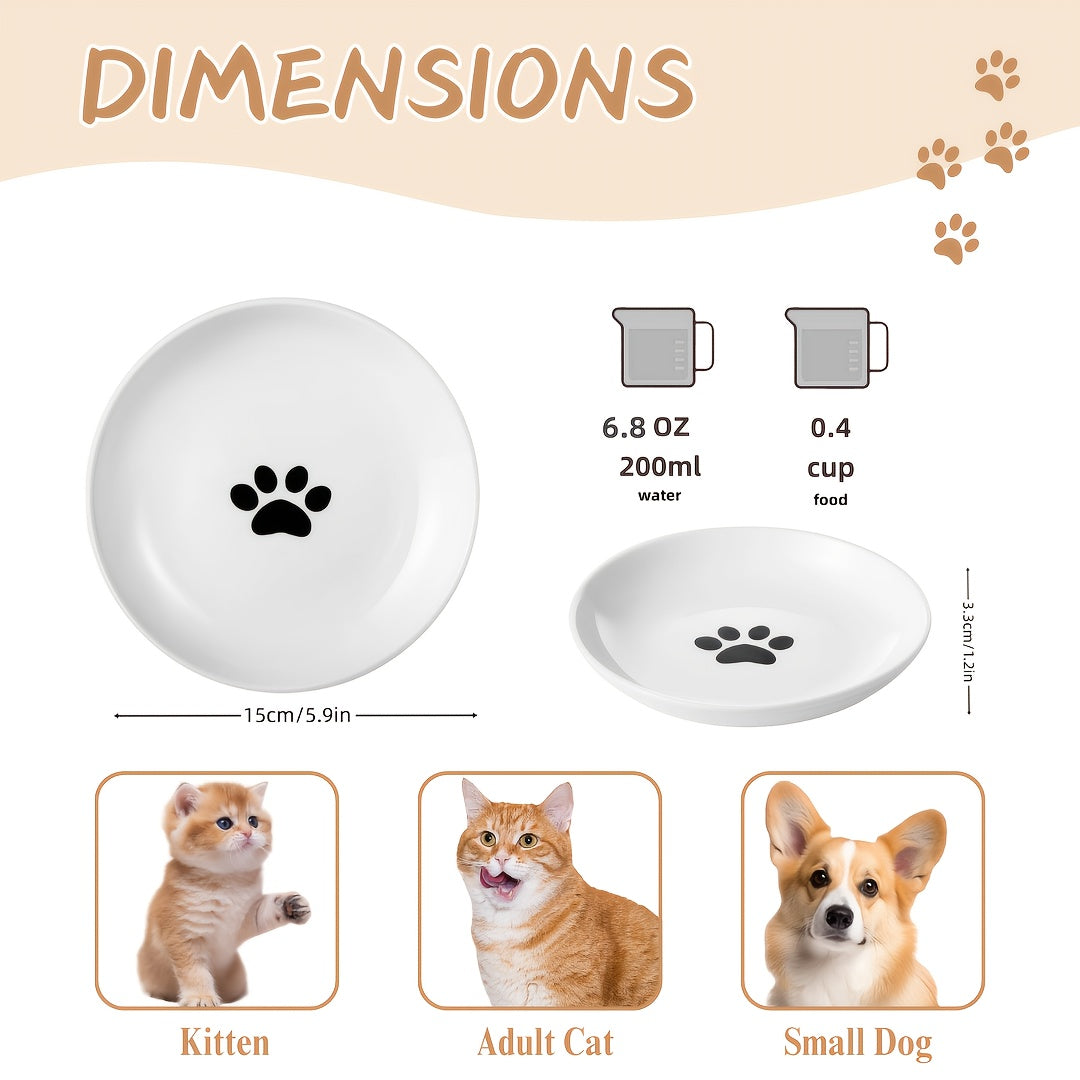 Ceramic Cat Bowl Set of 4 with Paw Print Design – Whisker-Friendly Pet Food & Water Dish for Dry & Wet Food, Multi-Bowl Feeding Set for Cats & Small Dogs, Dishwasher Safe & Easy to Clean