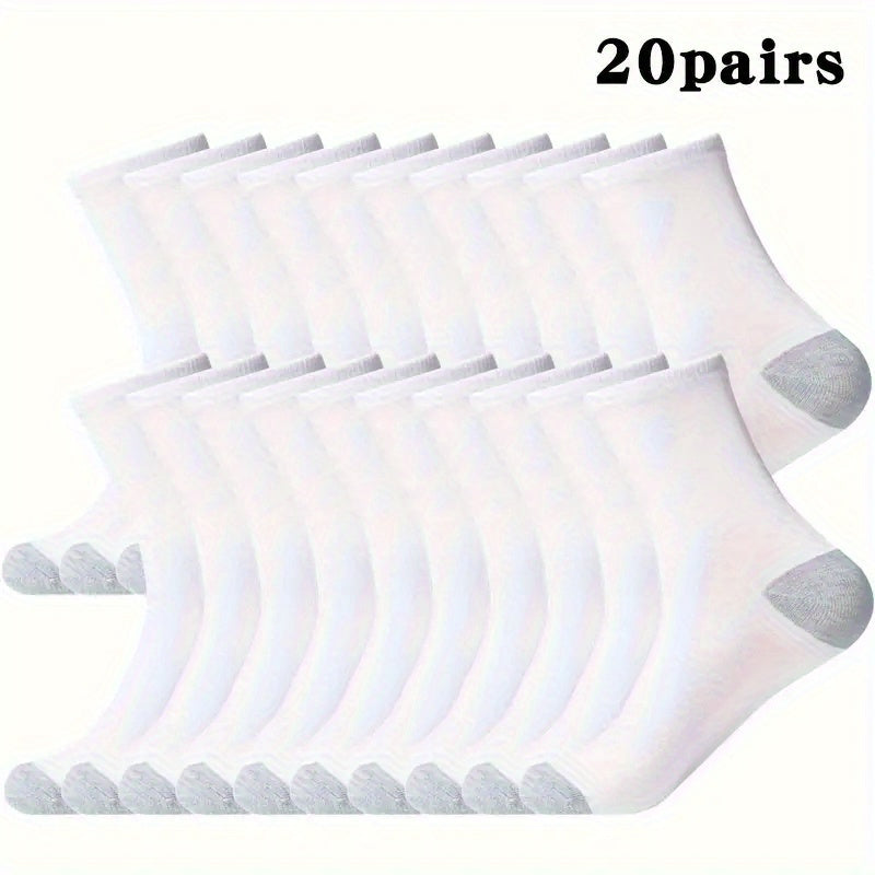 Men's Bulk Socks 20 or 30 Pairs Pack – Breathable Mid-Calf Athletic Crew Socks, Moisture-Wicking Sports Socks for Men, One Size Fits Most
