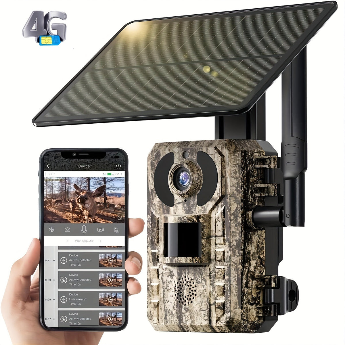 4G LTE Solar Trail Camera – 4K Live Video Remote Viewing, HD 82ft Night Vision, 0.2s Trigger, Built-In SIM Card, IP65 Waterproof, No WiFi Needed, Hunting Wildlife Camera 1pc/4pcs