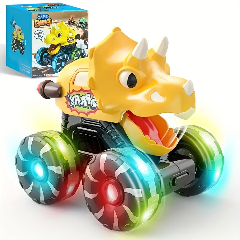 Dinosaur Monster Truck Toy Triceratops Stegosaurus with Flashing LED Wheel Lights Friction Powered Push-and-Go Vehicle Durable ABS Kids Birthday Party Gift
