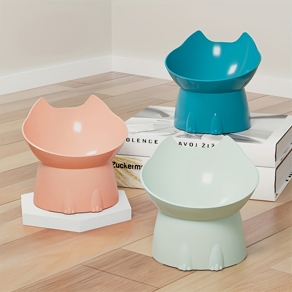 Cat Ears Raised Cat Food Bowl Anti-Tip Design - Cute Elevated Plastic PP Cat Dish for Comfortable Feeding, Playful Cat Ear Shape Pet Bowl for Indoor Cats