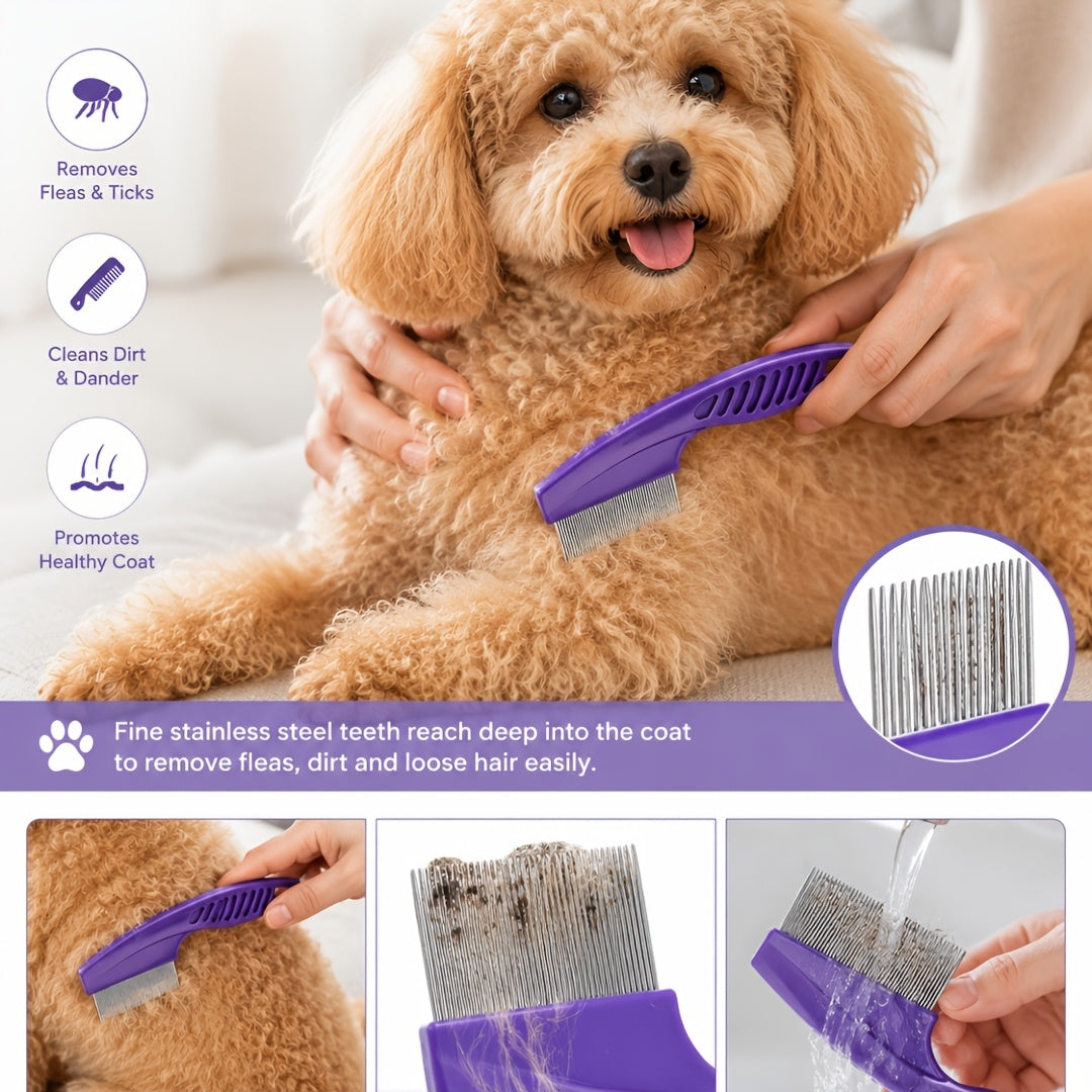 8-Piece Pet Grooming Comb Set for Dogs, Cats & Small Animals - Complete Long & Short Hair Care Kit, Multi-Function Grooming Combs for All Coat Types, Home Grooming Essential (Purple)