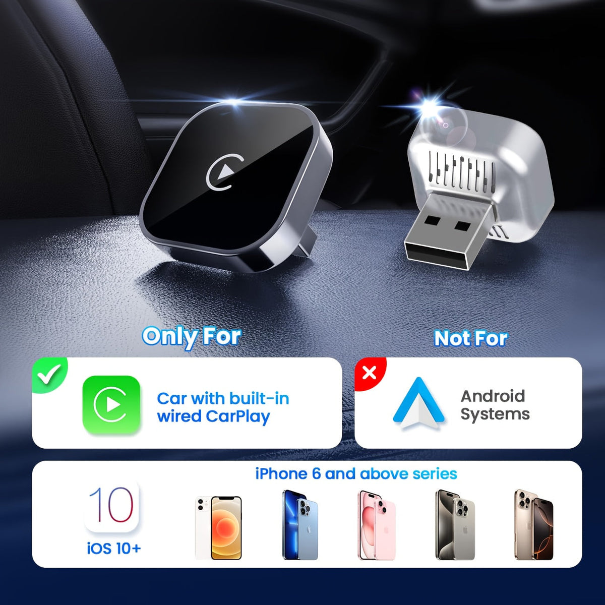 Wireless CarPlay Adapter 2026 Upgraded Mini Dongle – 2-in-1 iPhone & Android Auto, Convert Wired to Wireless, USB-A & USB-C, Dual-Band Low Latency, Auto Connect, FCC Certified