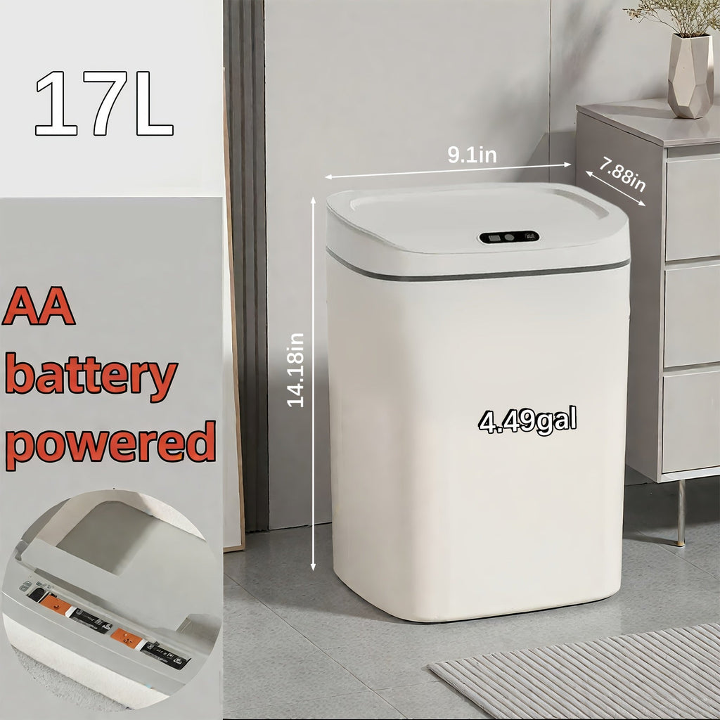Touchless Smart Trash Can with Motion Sensor, 2.91 & 4.49 Gallon, Auto-Open Silent Close Lid, Battery Operated, Stainless Steel Look, for Kitchen, Bathroom, Office, Bedroom, RV & Home Use