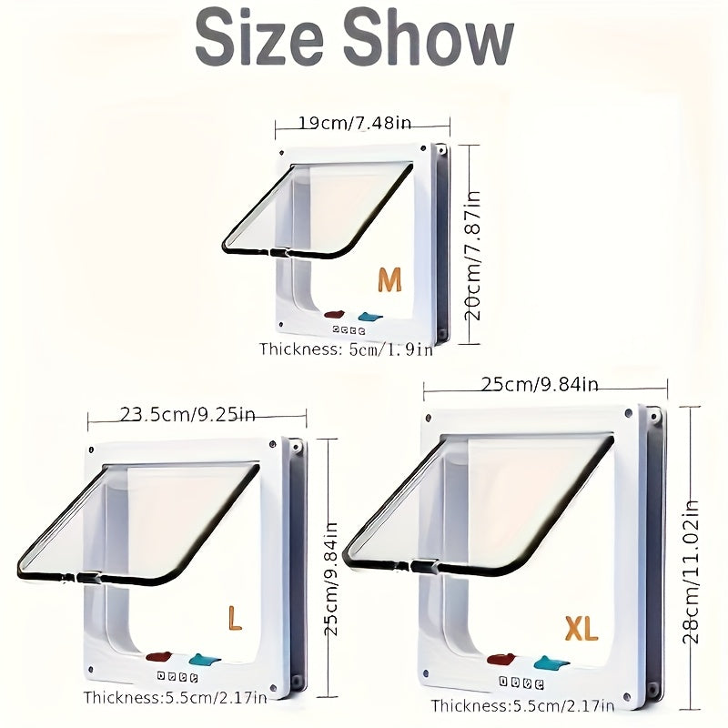 Pet Door for Cats & Dogs 4-Way Locking Weatherproof Flap Door ABS Durable Easy Install Interior Exterior Wall Door Insert White Black M L XL Sizes Available