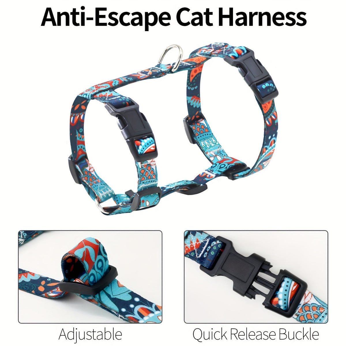 Escape-Proof Cat Harness and Leash Set Adjustable Soft Lightweight Chest Harness for Cats Comfortable Safe for Walking Traveling Small Medium Large Cats Kittens