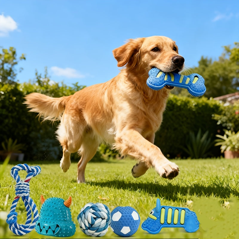 7-Piece Blue Series Dog Chew Toy Set for Small Dogs – Durable Chew-Resistant Pet Toys, Assorted Squeaky & Textured Dog Toys for Teething, Boredom & Interactive Play, Random Styles