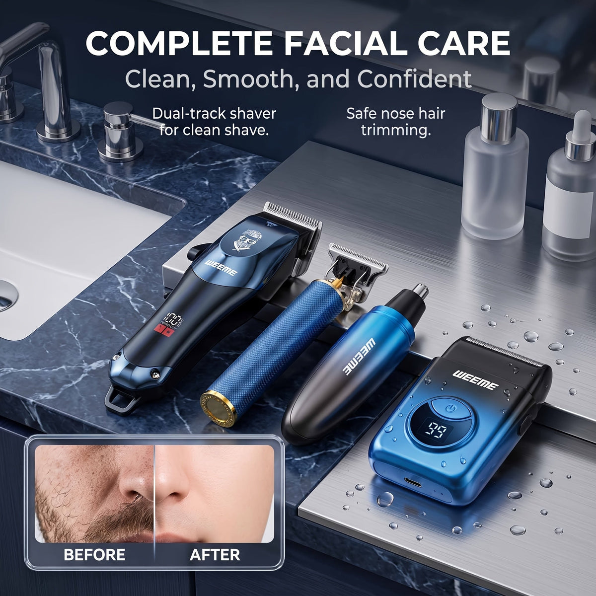 Men's Electric Hair Clipper Grooming Set USB Rechargeable Cordless Nose Hair Trimmer Shaver Kit 2/4/5-Piece Professional Lithium Battery Father's Day Birthday Gift for Men Home Barber