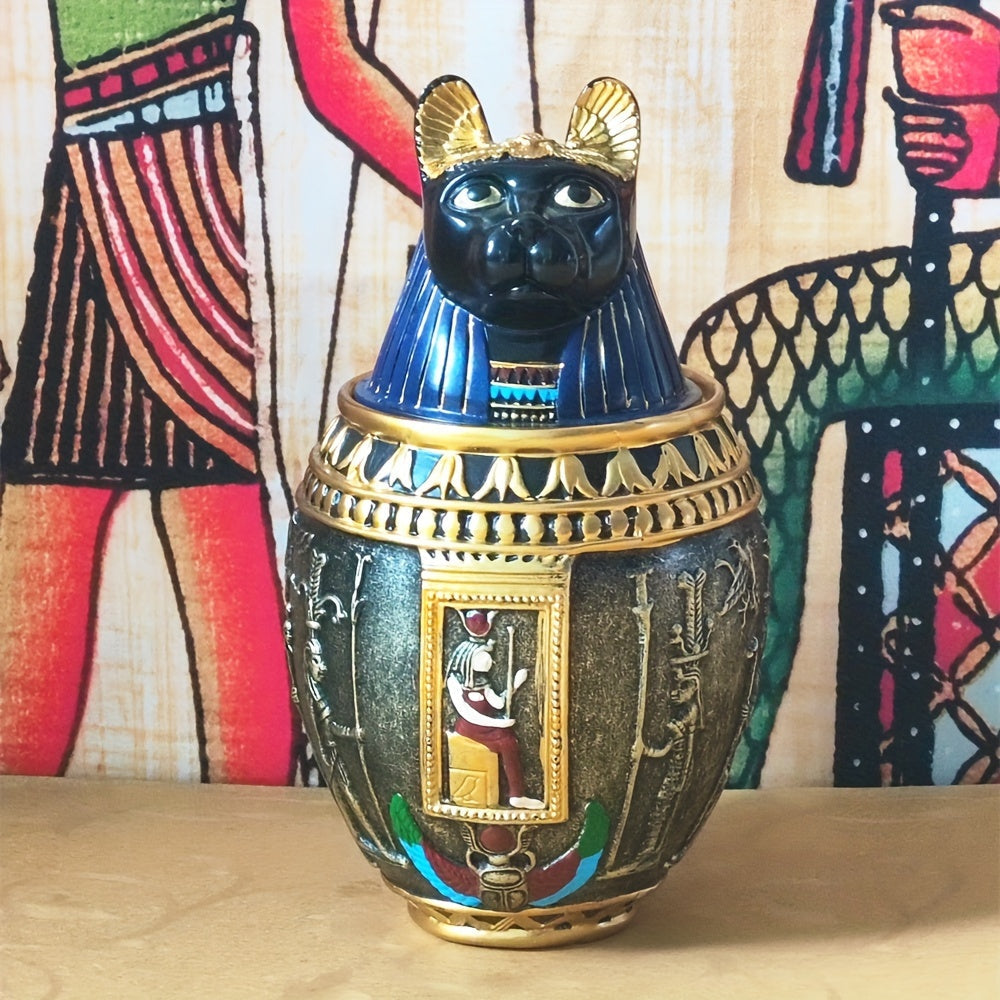 Pet Urn for Ashes Egyptian Pharaoh Anubis God Figurine - Decorative Resin Memorial Urn for Cat & Dog Cremation Ashes, Unique Home Decor Keepsake Jar, Meaningful Pet Loss Sympathy Gift