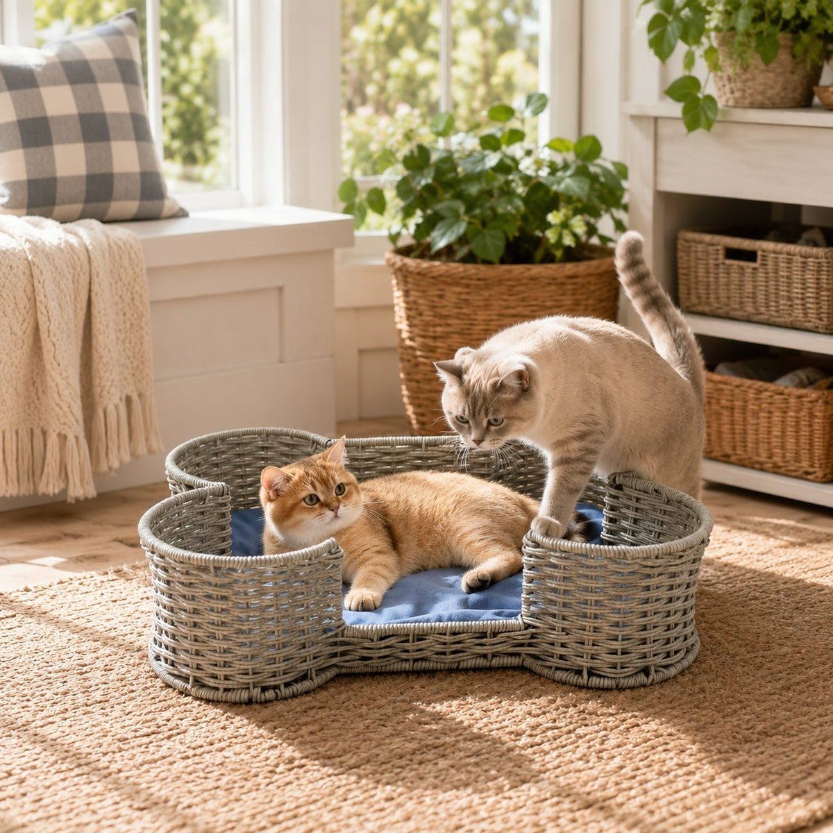 Bone Shaped Dog Toy Storage Basket – Hand Woven Faux Rattan Pet Toy Organizer Bin for Cat & Dog Toys, Leashes & Accessories, Farmhouse Home Decor Style