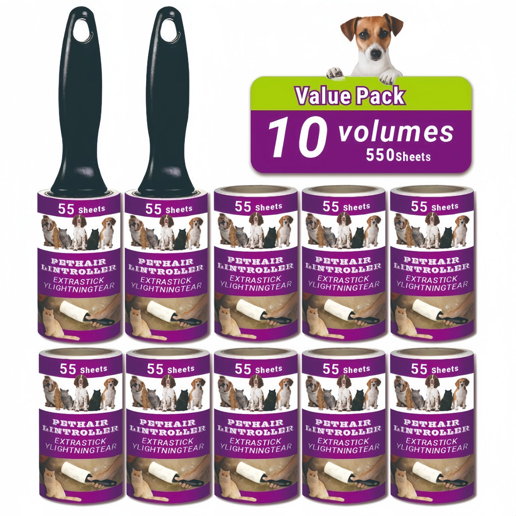 Lint Roller Pet Hair Remover with Refills - Ultra-Sticky Tear-Off Adhesive Roller for Dog & Cat Hair on Furniture, Carpets & Clothing - Portable Pet Lint Roller Set (4, 6, 10 or 15 Piece)