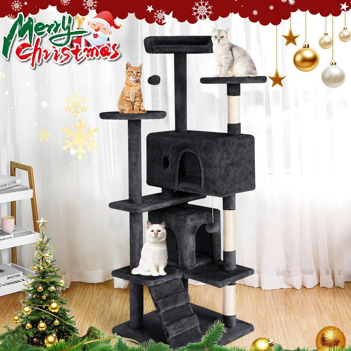 54 Inch Cat Tree Tower for Indoor Cats – Multi-Level Activity Center with Scratching Posts, Condo House & Toys for Kittens & Adult Cats, Dark Gray