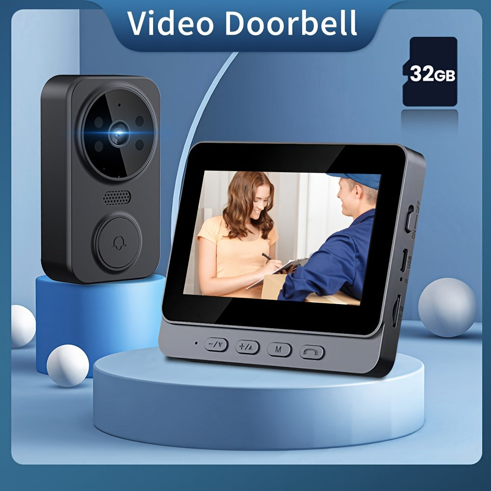 Wireless Video Doorbell Camera with Indoor Monitor – 1080P FHD, No Wi-Fi Needed, Night Vision, Two-Way Audio, 4.3" IPS Screen, Long Battery Life, SD Card Storage, Easy Install for Home Security