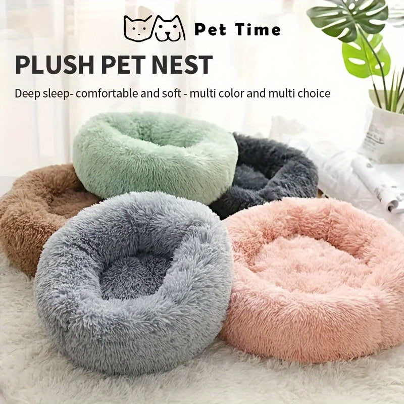 Large Round Cat Bed All Seasons - Soft Comfortable Circular Cat Nest for Cats and Small Dogs, Universal Pet Sleeping Mat with Plush Cushion for Indoor Pets